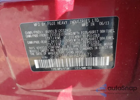 2014 Subaru Forester 2.5I Touring from USA, damaged, VIN JF2SJAMC9EH456573